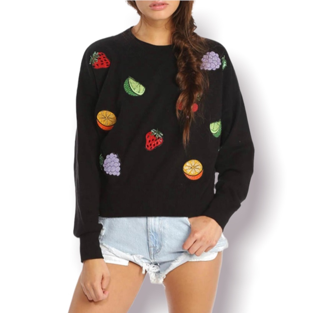WILDFOX Fruity Fader Sweater Cropped Sparkly Small RARE